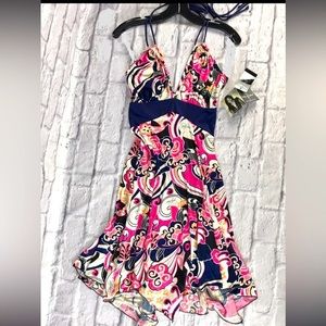NWT Y2K Baby Phat‎ Strappy Midi Handkerchief Hem Geo Print Dress CTRR